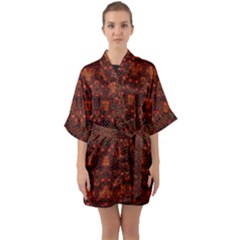 Boho Dark Red Floral Half Sleeve Satin Kimono  by SpinnyChairDesigns