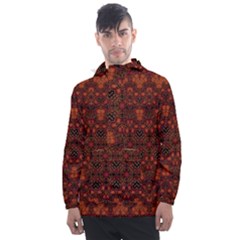 Boho Dark Red Floral Men s Front Pocket Pullover Windbreaker by SpinnyChairDesigns