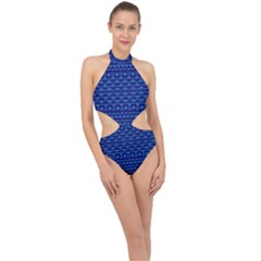 Cobalt Blue  Halter Side Cut Swimsuit by SpinnyChairDesigns