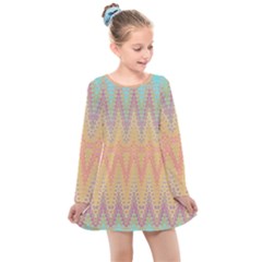 Boho Pastel Colors Kids  Long Sleeve Dress by SpinnyChairDesigns