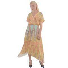 Boho Pastel Colors Cross Front Sharkbite Hem Maxi Dress