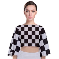 Chequered Flag Tie Back Butterfly Sleeve Chiffon Top by abbeyz71