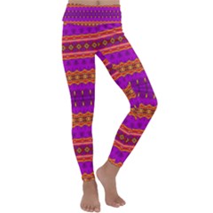 Boho Magenta And Gold Kids  Lightweight Velour Classic Yoga Leggings by SpinnyChairDesigns