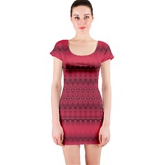 Crimson Red Pattern Short Sleeve Bodycon Dress by SpinnyChairDesigns