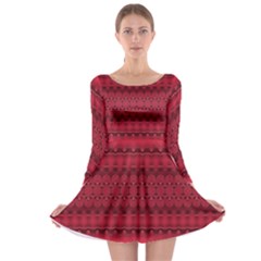 Crimson Red Pattern Long Sleeve Skater Dress by SpinnyChairDesigns