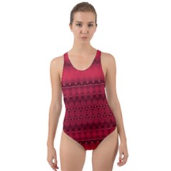 Crimson Red Pattern Cut-out Back One Piece Swimsuit by SpinnyChairDesigns