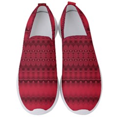 Crimson Red Pattern Men s Slip On Sneakers by SpinnyChairDesigns