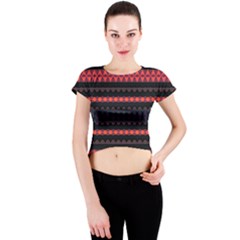 Boho Orange Black Crew Neck Crop Top by SpinnyChairDesigns