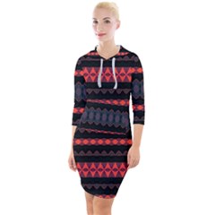 Boho Orange Black Quarter Sleeve Hood Bodycon Dress