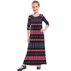 Boho Orange Black Kids  Quarter Sleeve Maxi Dress