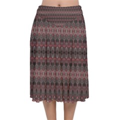 Boho Wine Grey Velvet Flared Midi Skirt