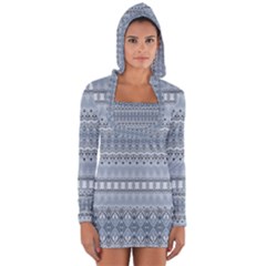 Boho Faded Blue Grey Long Sleeve Hooded T-shirt by SpinnyChairDesigns