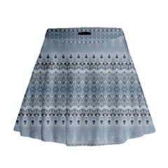 Boho Faded Blue Grey Mini Flare Skirt by SpinnyChairDesigns