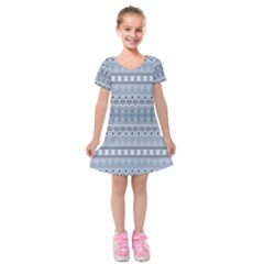 Boho Faded Blue Grey Kids  Short Sleeve Velvet Dress by SpinnyChairDesigns