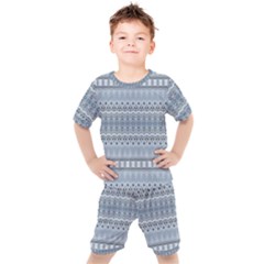 Boho Faded Blue Grey Kids  Tee And Shorts Set by SpinnyChairDesigns