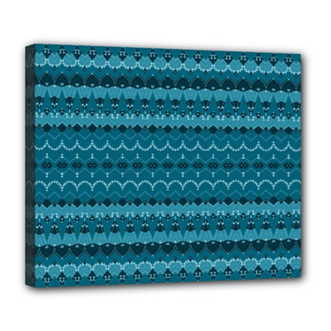 Boho Teal Pattern Deluxe Canvas 24  X 20  (stretched) by SpinnyChairDesigns