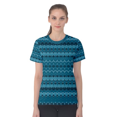 Boho Teal Pattern Women s Cotton Tee by SpinnyChairDesigns