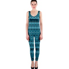 Boho Teal Pattern One Piece Catsuit by SpinnyChairDesigns