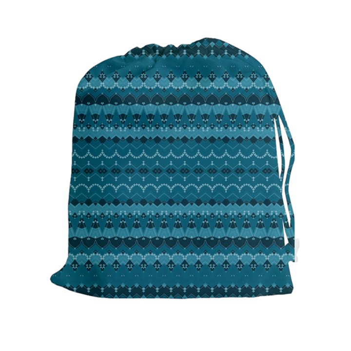 Boho Teal Pattern Drawstring Pouch (2XL)