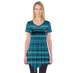 Boho Teal Pattern Short Sleeve Tunic  by SpinnyChairDesigns