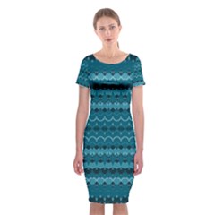 Boho Teal Pattern Classic Short Sleeve Midi Dress by SpinnyChairDesigns