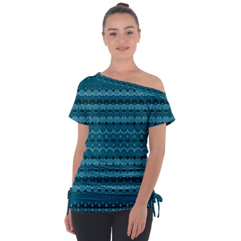 Boho Teal Pattern Tie-up Tee by SpinnyChairDesigns