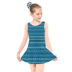 Boho Teal Pattern Kids  Skater Dress Swimsuit by SpinnyChairDesigns