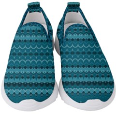 Boho Teal Pattern Kids  Slip On Sneakers by SpinnyChairDesigns