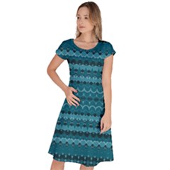 Boho Teal Pattern Classic Short Sleeve Dress by SpinnyChairDesigns