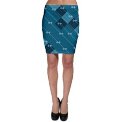 Teal Blue Stripes And Checks Bodycon Skirt by SpinnyChairDesigns