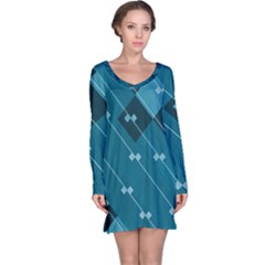 Teal Blue Stripes And Checks Long Sleeve Nightdress by SpinnyChairDesigns