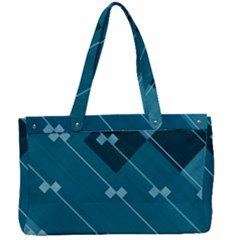 Teal Blue Stripes And Checks Canvas Work Bag by SpinnyChairDesigns