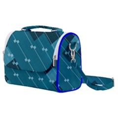 Teal Blue Stripes And Checks Satchel Shoulder Bag by SpinnyChairDesigns