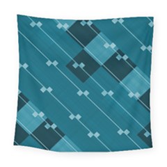 Teal Blue Stripes And Checks Square Tapestry (large) by SpinnyChairDesigns