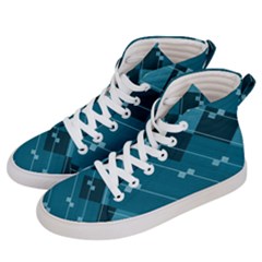 Teal Blue Stripes And Checks Women s Hi-top Skate Sneakers by SpinnyChairDesigns