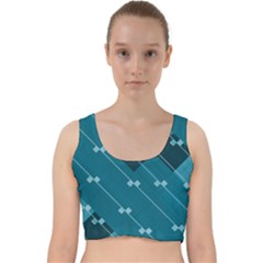 Teal Blue Stripes And Checks Velvet Racer Back Crop Top by SpinnyChairDesigns