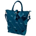 Teal Blue Stripes and Checks Buckle Top Tote Bag View1