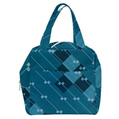 Teal Blue Stripes And Checks Boxy Hand Bag by SpinnyChairDesigns