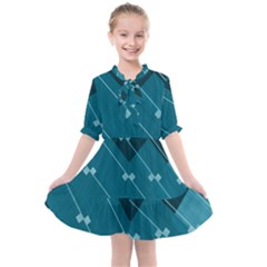 Teal Blue Stripes And Checks Kids  All Frills Chiffon Dress by SpinnyChairDesigns