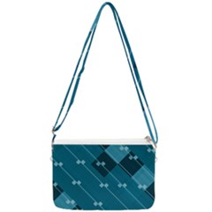 Teal Blue Stripes And Checks Double Gusset Crossbody Bag by SpinnyChairDesigns