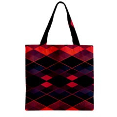 Pink Orange Black Diamond Pattern Zipper Grocery Tote Bag by SpinnyChairDesigns