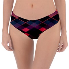 Pink Orange Black Diamond Pattern Reversible Classic Bikini Bottoms by SpinnyChairDesigns