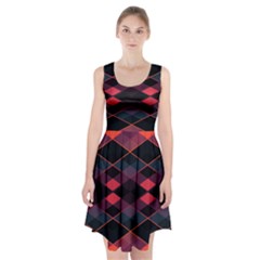 Pink Orange Black Diamond Pattern Racerback Midi Dress