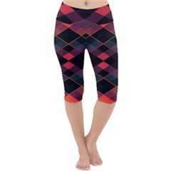 Pink Orange Black Diamond Pattern Lightweight Velour Cropped Yoga Leggings
