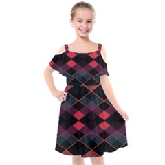 Pink Orange Black Diamond Pattern Kids  Cut Out Shoulders Chiffon Dress by SpinnyChairDesigns