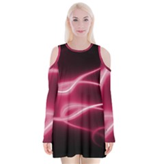 Neon Pink Glow Velvet Long Sleeve Shoulder Cutout Dress by SpinnyChairDesigns