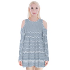 Boho Faded Blue Stripes Velvet Long Sleeve Shoulder Cutout Dress by SpinnyChairDesigns