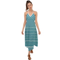 Boho Teal Stripes Halter Tie Back Dress  by SpinnyChairDesigns