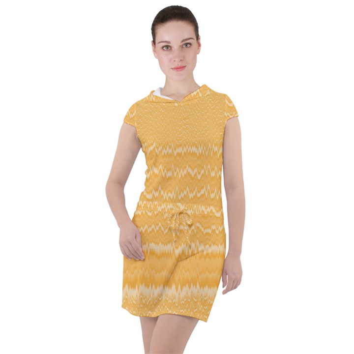 Boho Saffron Yellow Stripes Drawstring Hooded Dress