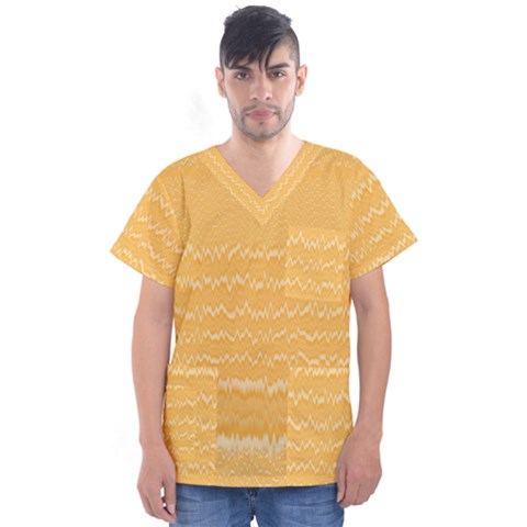 Boho Saffron Yellow Stripes Men s V-neck Scrub Top by SpinnyChairDesigns